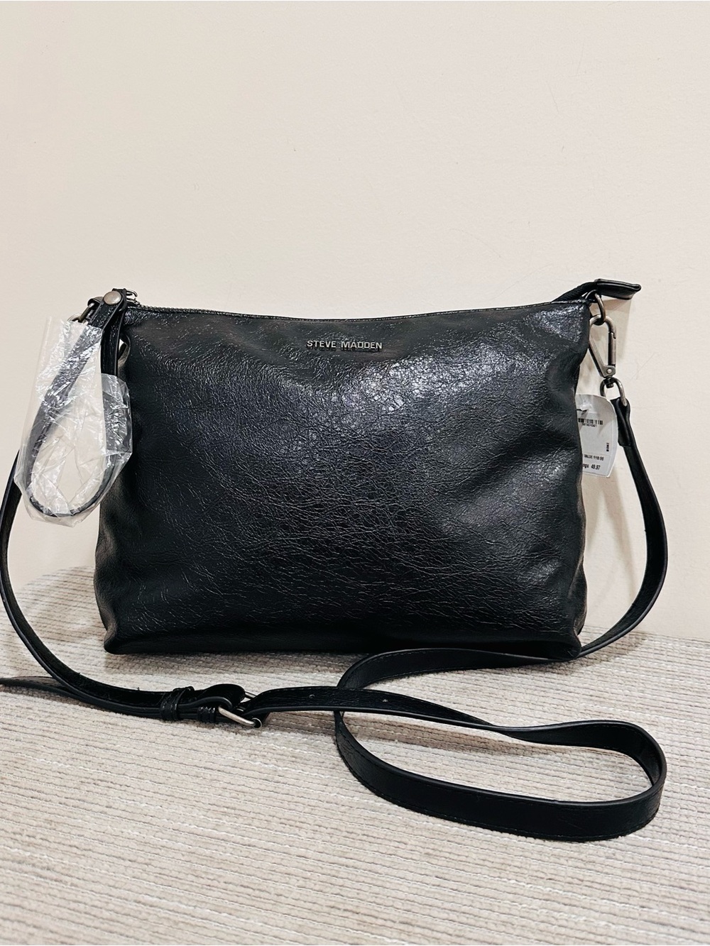 Steve Madden Jony Black Faux Leather Crossbody Shoulder Bag Purse‎ NWT